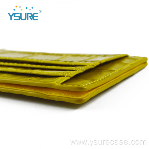 Yellow Crocodile Leather Card Holder Wallet